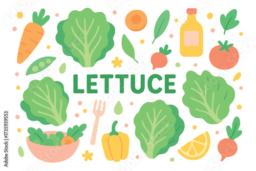 Colorful vegetable pattern with lettuce, carrots, and tomatoes