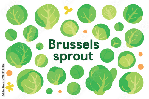Assorted green brussels sprouts illustration with various leaf patterns and shapes