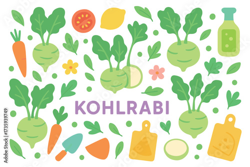 Kohlrabi and vegetables: colorful garden harvest illustration