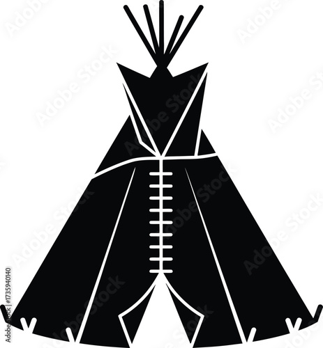 Black Silhouette of a Traditional Teepee Dwelling with Lacing Detail tipi wigwam