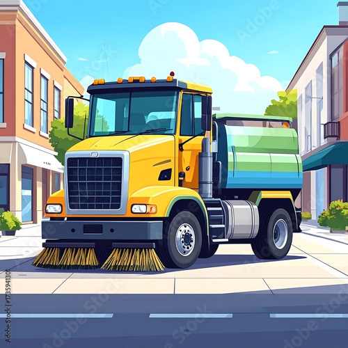 City street cleaning truck illustration