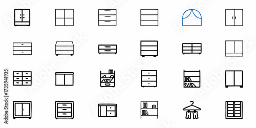 Elevate your visual content with a versatile collection of modern minimalist furniture icons, perfect for representing home storage, organization, and interior design elements.