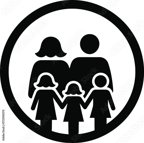 Family Icon Silhouette With Two Parents And Three Children vector illustration