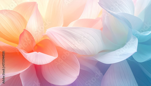 柔らかな光に包まれた多彩な花びらの抽象アート背景