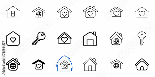 Find your dream home with these minimalist hand-drawn house icons perfect for real estate, mortgage, and property management designs, connecting you to your perfect home