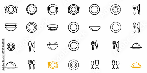 Clean Line Art Style: Seamless Dining Set Pattern for Modern Restaurants and Culinary Design Projects, Perfect for Menu Illustrations and Website Elements, originally vector graphics