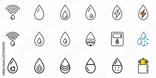 Engaging fluid drop symbols illustrate essential resources and smart utilities including water, energy, fuel, and digital connectivity solutions.