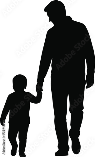 Silhouette Of A Father And Child Walking Hand In Hand holding hands