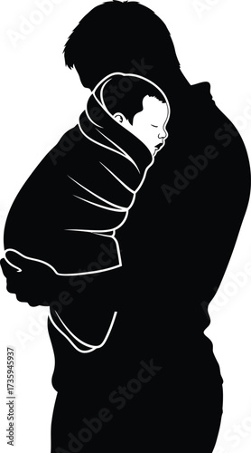 Silhouette Of A Father Cradling A Sleeping Baby In His Arms infant