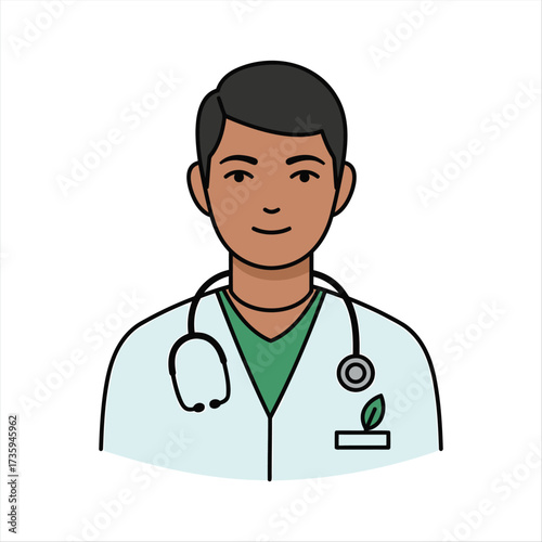 Male Doctor Wearing White Coat and Stethoscope Illustration