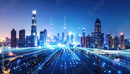 Wallpaper Mural Modern Cityscape at Night with Digital Trails. Torontodigital.ca