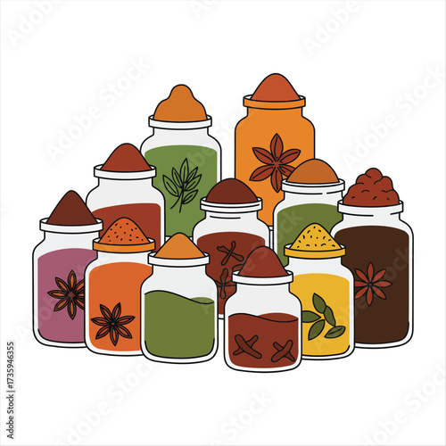 Collection of Various Spices in Jars
