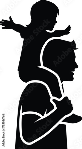 Silhouette of Father Carrying Child on Shoulders with Arms