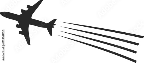 An airplane silhouette, leaving a trail of vapor, symbolizing travel, adventure, and freedom of flight across sky