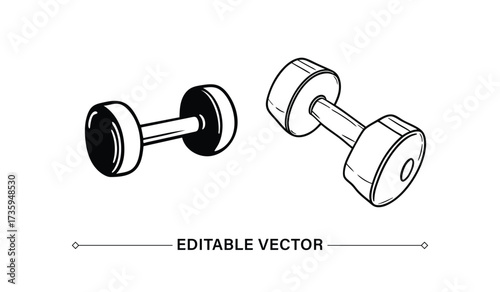 Dumbbell pair, fitness equipment illustration in a clean, minimalist style