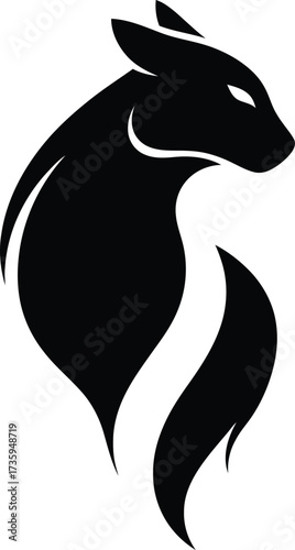 Stylized Black Silhouette of a Fox Head and Neck on a White Background animal