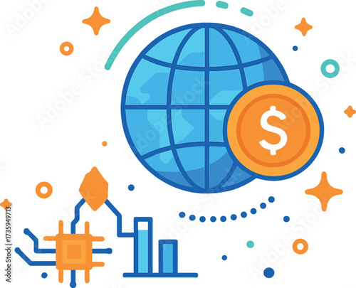 A general virtual money concept, showcased by an abstract business crypto technology banner, exists in the metaverse—a digital world resembling cyber Earth—powered by