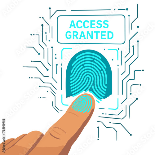 Future security technology: a fingerprint scan grants access in the Department of Finance, exemplifying the fingerprint security concept in a 3D render