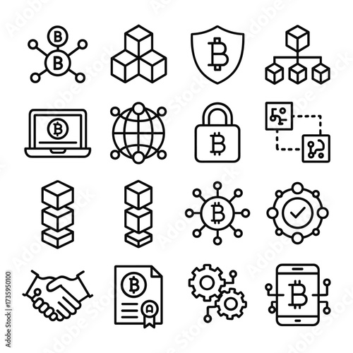 Crypto wallet icons vector set. Outline symbols. Line design