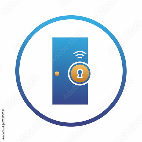 Smart door lock icon, Wireless security access control system symbol.