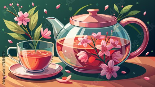 very beautiful A close up Glass teapot blooming flower tea with teacup bed ffd ce c fbeca pink flowers transparent delicate cozy warm floral aromatic beverage hot drink