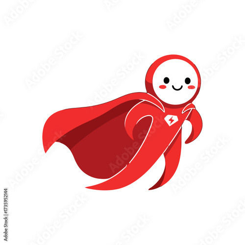 Cute cartoon superhero character with red cape and lightning bolt symbol