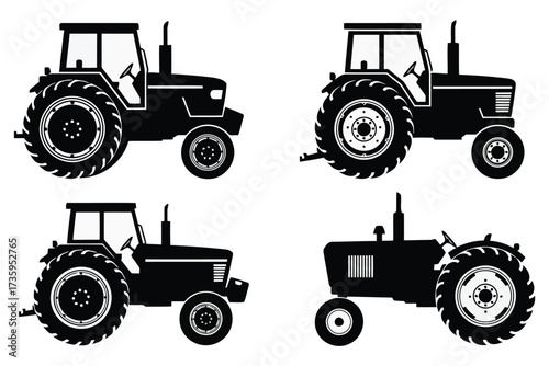 Vector art of tractor vector icons set collection of agricultural machinery icons, perfect for farming, agriculture, and construction related graphic and web design