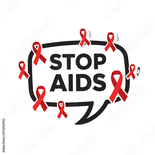 Stop aids message in speech bubble with red ribbons