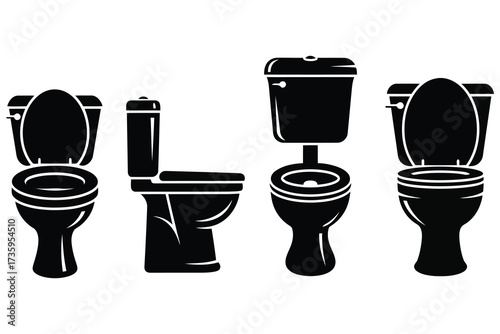 Vector art of collection of toilet bowl icons a set of toilet bowl icons in a variety of shapes and styles, perfect for use in bathroom design projects