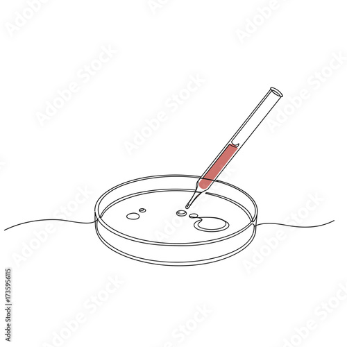 Laboratory petri dish with pipette transferring liquid sample  