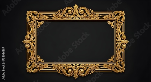 Luxurious Ornate Golden Baroque Style Frame with Detailed Carvings isolated PNG with Transparent Background
