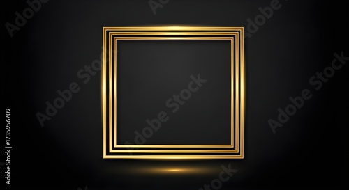 Modern Luxury Golden Square Frame with Glowing Light Effect isolated PNG with Transparent Background