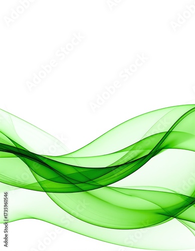 A vibrant green smoke wave gracefully swirls against a clean white background, creating an ethereal and dynamic visual effect that captivates the eye.