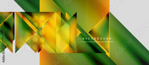 Abstract geometric pattern. Green, yellow hues blend. Modern design elements create dynamic visual texture. Minimalist style.