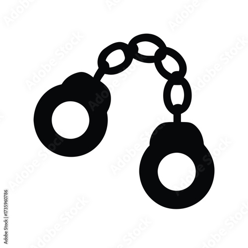 Illustration of handcuffs isolated on white background, symbolizing law enforcement, crime, or restriction, with a minimalist design and clear representation of linked metal restraints