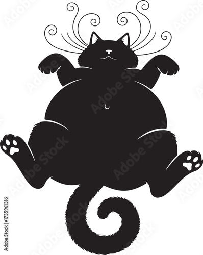 Playful Silhouette: A whimsical illustration of a relaxed black cat, reclining with a touch of humor, inviting smiles with its amusing posture.