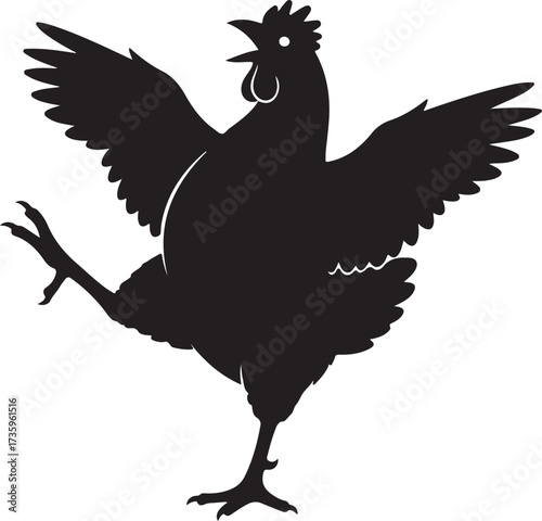 Silhouette of a Rooster in Action: A dynamic silhouette of a rooster strikes a playful pose, its silhouette capturing the essence of energy and farm life.