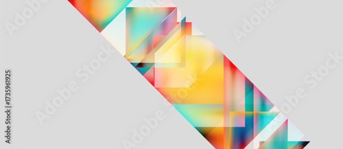 Abstract geometric composition. Colorful overlapping shapes create dynamic visual effect. Diagonal division emphasizes contrast, modern design.