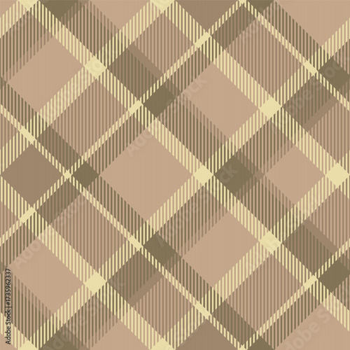 Beige seamless plaid tartan pattern, colorful natural fabric swatch, textile, geometric background