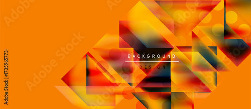 Abstract geometric shapes, vibrant orange hues, dynamic composition. Modern design elements create striking visual impact.