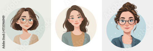 Three different women are shown in illustrations, each with unique hairstyles and expressions. They have distinct features and are set against light, simple backgrounds.