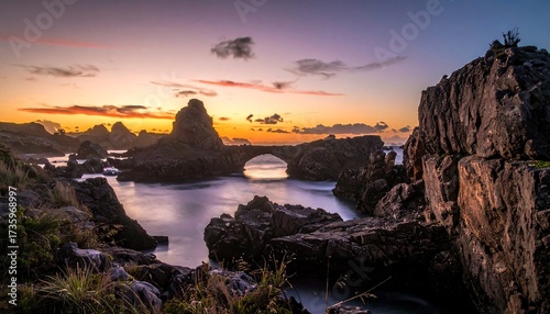 Dramatic Coastal Sunset at Playa de las Catedrales, Ribadeo, Spain.