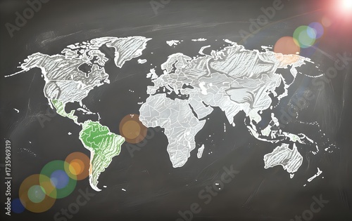 Wallpaper Mural World Map Chalkboard Latin America Highlighted. Torontodigital.ca