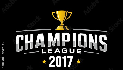 Champions League 2017 Trophy and Text Logo on Black Background award winner