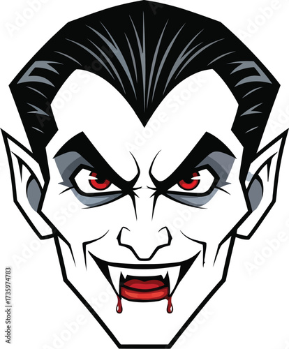 Spooky vampire face with bloody fangs for Halloween designs