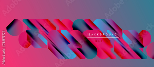 Abstract geometric shapes blend vibrant pinks, blues. Modern design suggests depth, movement, dynamic composition. Background text reads background design.