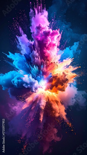 Wallpaper Mural A vibrant explosion of colorful smoke billows against a deep black background, showcasing swirling hues of blue, pink, yellow, and green in dynamic patterns. Torontodigital.ca