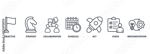 Banner action plan concept vector illustration with keywords and icons