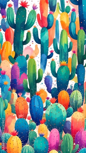 Wallpaper Mural A vibrant seamless vector pattern featuring various cacti in different shapes and sizes, set against a soft pastel background, perfect for textiles. Torontodigital.ca