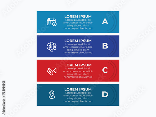 Vector infographic template with three 4 steps or options. Illustration presentation with line elements icons. Business concept design can be used for web, brochure, diagram